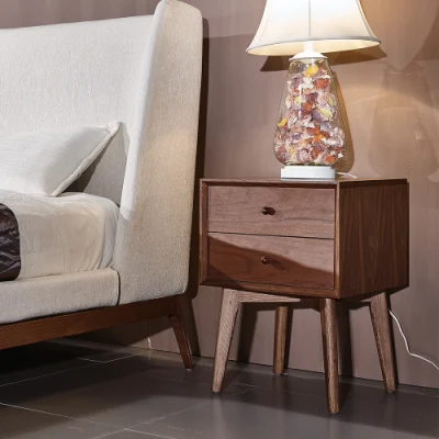Table de nuit à tiroirs de meubles de salon en bois nordique en bois entièrement massif