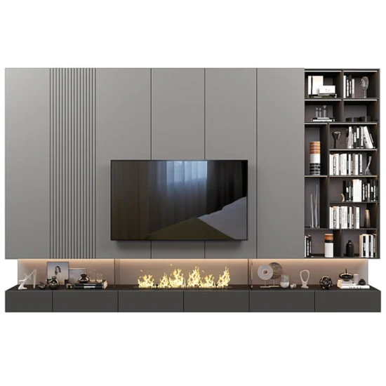 PA gros meubles de salon dessus en marbre moderne MDF Design verre cheminée électrique bois meuble TV